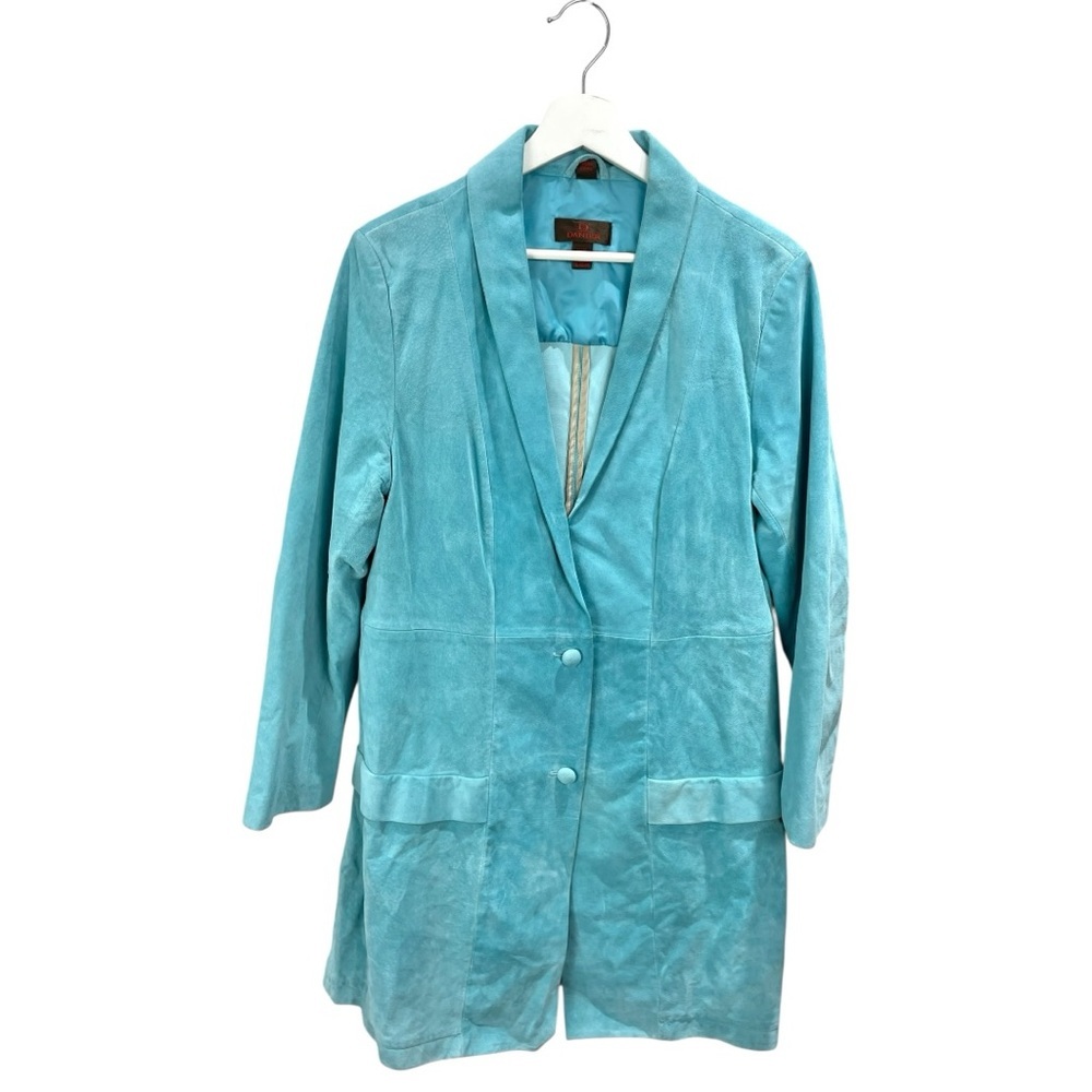 ** Danier Genuine Suede Aqua Blue Longline Blazer Jacket Size M - Picture 2 of 9